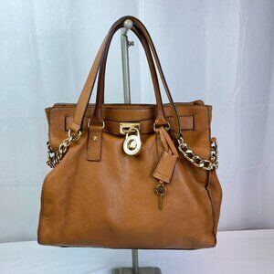 Michael Kors Hamilton Brown Pebbled Leather Satchel | Gold Hardware ✨ Maeve